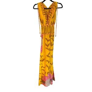 Tracy Reese Yellow Tropical Print Silk Maxi Dress Size 2